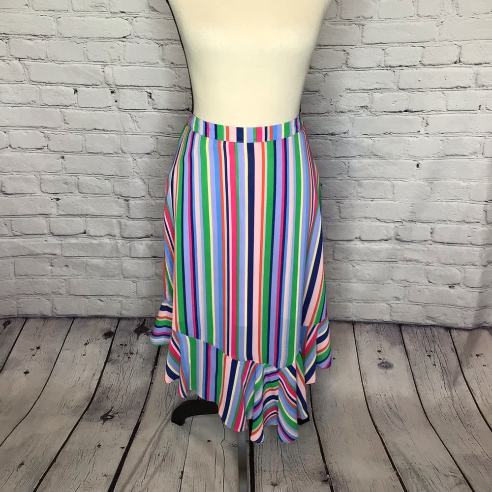 A New Day Striped Asymmetrical Peplum Hem Lined Skirt Medium